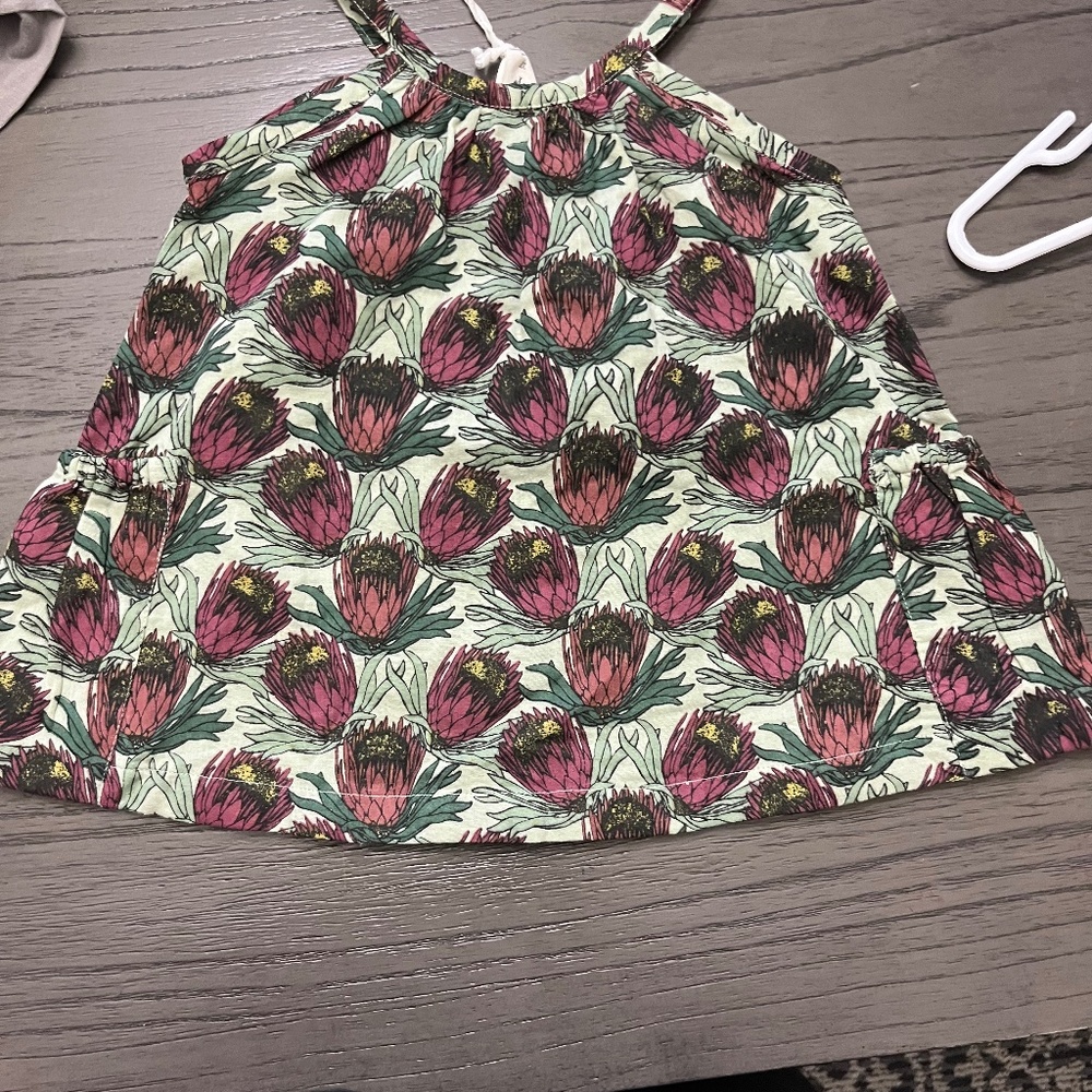 B9 KQuinn  🆕 GATHERED RUCHED TIE DRESS | LARGE PROTEAS | ORGANIC COTTON GAUZE - Picture 2 of 4